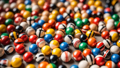 a bunch of balls that are laying on a table together,all in different colors and sizes,all in a pile - Powered by Adobe