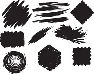 A set of different brush strokes. Hand drawn vector illustration.