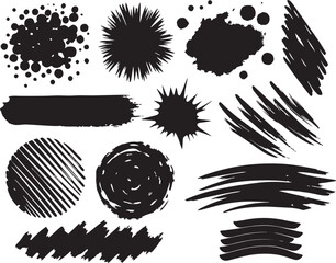 A set of different brush strokes. Hand drawn vector illustration.