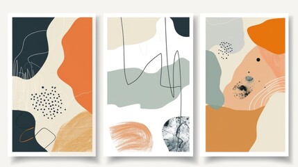 Trendy set of abstract creative minimal artistic hand sketched compositions ideal for wall decoration, as postcard or brochure design, vector illustration