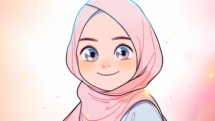 Hand drawn cartoon eid celebration girl illustration background
 - obrazy, fototapety, plakaty