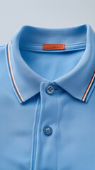 Blue polo shirt with orange white lines. Advertisment shot. AI Generated