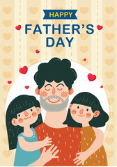 Fototapeta na wymiar a father with mother and daughter card banner with hearts and a quote Happy father's day