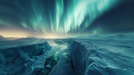 Aurora Borealis Over a Glacier: A mesmerizing display of the Northern Lights dancing over a glacier, creating an ethereal and otherworldly atmosphere.