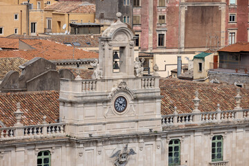 Aerial view of facade of 15th century University of Catania, Catania, Sicily, Italy