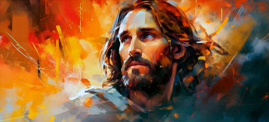 Portrait Jesus Christ with watercolor paint. - obrazy, fototapety, plakaty