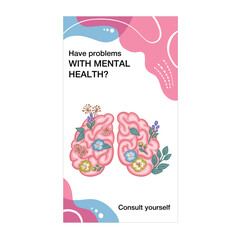 Obraz premium Banner mental health flowers blooming brain vector