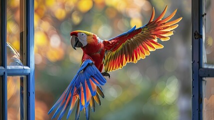 A vibrant Macaw soared through a classroom window, infusing color and delight, embodying the enriching essence of educational initiatives.