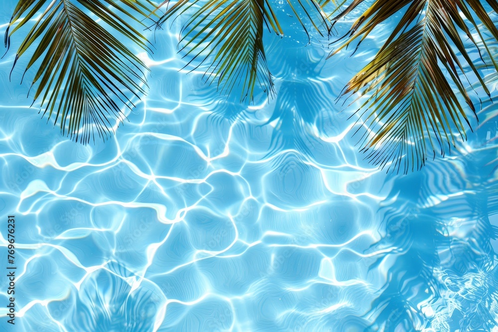 Aufkleber a majestic palm tree is reflected in the serene surface of a pool of water, creating a mesmerizing a