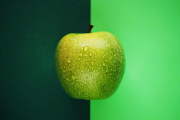 Ripe green apple on green background