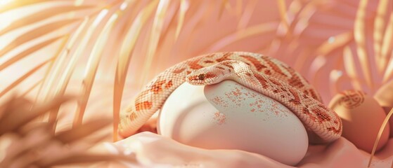 Snake neonate emerging from egg amid summer heat, minimalist design , 3D illustration