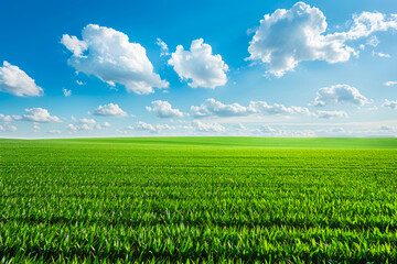 field of green grass under a bright blue sky