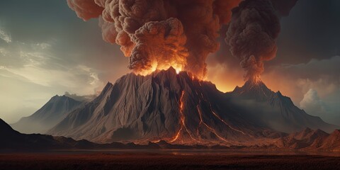 Witness a volcanic eruption: explosions, smoke, and rivers of lava. - obrazy, fototapety, plakaty