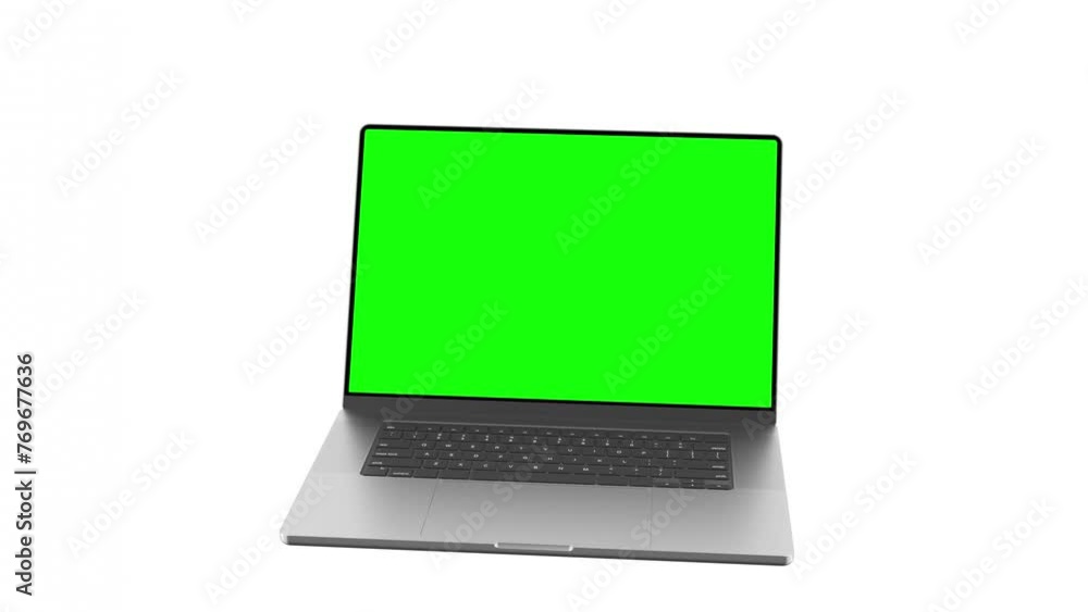 Poster laptop with a frameless screen. smooth rotation with the display opening. the video features a green