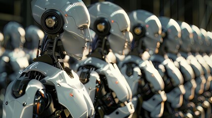 Fototapeta premium Robotic Process Automation: Represents robotic process automation in a business environment, industrial robots or software robots performing certain tasks on an assembly line