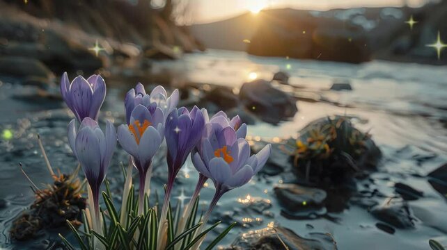 video background of blue flowers in spring