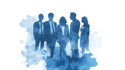 Collaborative Blue Silhouette of Professional Business Team Engaged in Productive Teamwork and Strategy Discussion