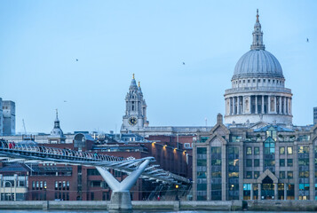 St Pauls Cathedral and Millennium Bridge London, Great Britain - obrazy, fototapety, plakaty