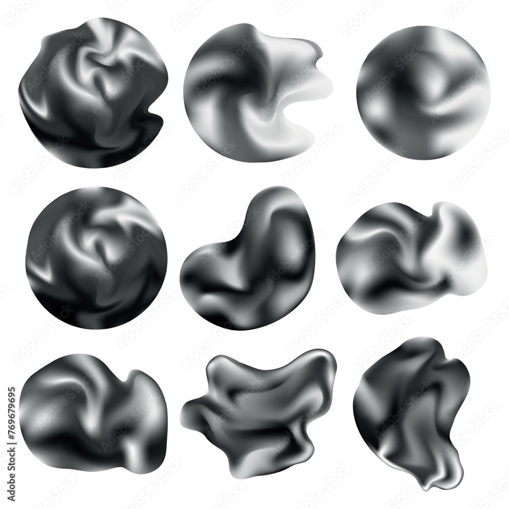 Poster 3d chrome abstract liquid shapes collection for different design.isolated volumetric futuristic form