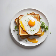 fried egg toast in air,   colorful background