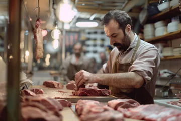 Fotobehang Butcher preparing meat in a shop © Emanuel