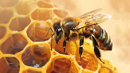Picture of a honey bee Apis mellifera on a honeycomb ,World Bee Day.