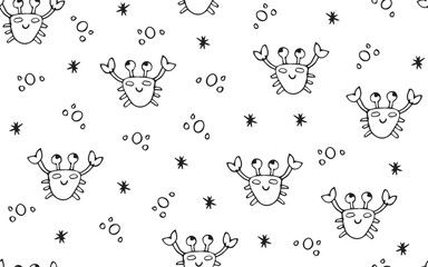 crab. doodle. a hand-drawn crab. the texture. the pattern. seamless pattern. a pattern for textiles. packaging, gift wrappers. vector. lines. boobles