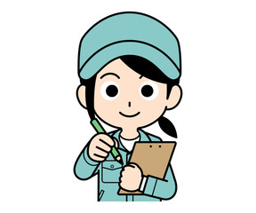 メモする作業員の女性