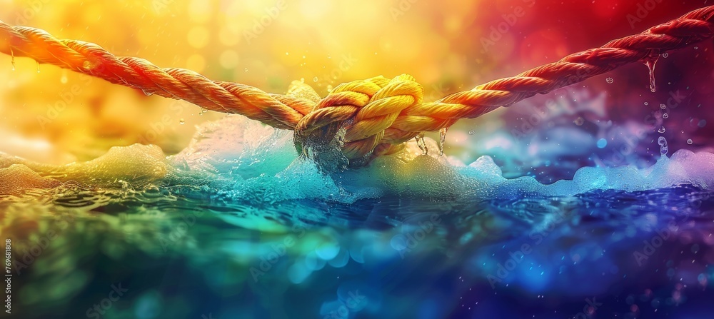 Poster diverse team connecting strength through unity and communication on colorful background concept