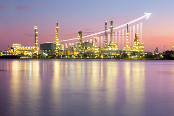 Oil gas refinery or petrochemical plant. Include arrow, graph or bar chart. Increase trend or...