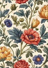 Classic Roman venetian renaissance floral pattern, for invitation, greeting card background, wallpaper and wall art, - obrazy, fototapety, plakaty