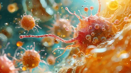 Fotobehang Close-up photography capturing the menacing beauty of cancer cells, highlighting the ongoing battle against this pervasive disease © taelefoto