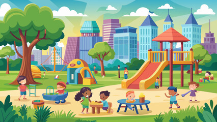 kindergarten or kids playground in city park vect 