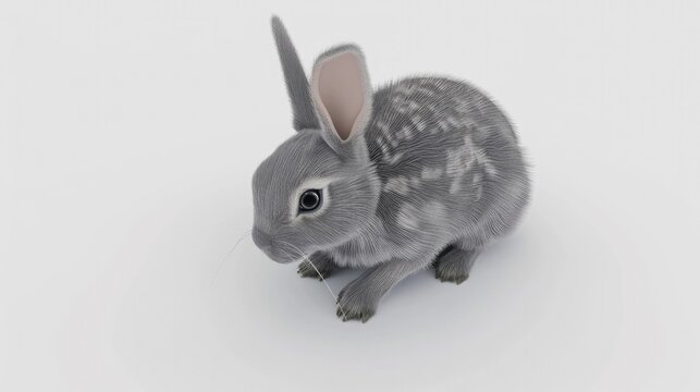 Cute Gray Rabbit 3D Render on White Background