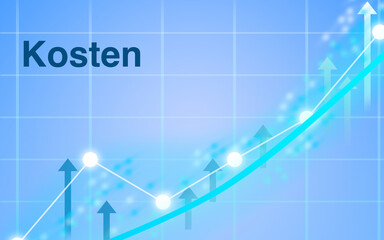 Fototapeta premium Kosten - Schriftzug – blaues Geschäftsdiagramm zeigt Wachstum mit Pfeilen und Punkten, Geschäft, Wirtschaft, Gewinn, Umsatz, EBITDA, Marge, Einkommen, Diagramm, Pfeil, Geschäftsmann