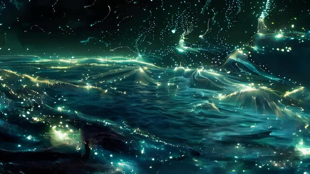 Raging sea amidst a stormy tempest. Wind-whipped spray and swirling, dancing waves convey the ocean's power and mystery - a display of nature's might that surpasses human force. 