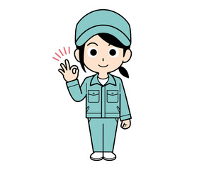 OKしている作業員の女性