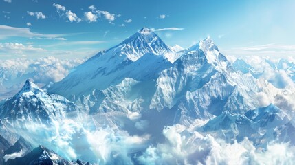 High mountain with withe snow and blue sky. AI generated image - obrazy, fototapety, plakaty