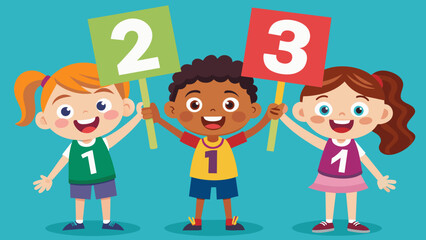vector illustration of cartoon kids with 123 numbe