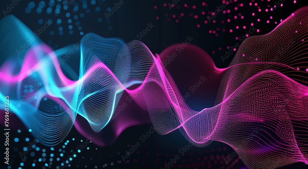 Poster a vibrant dance of light waves: a mesmerizing spectacle of luminous particles and dynamic light patt