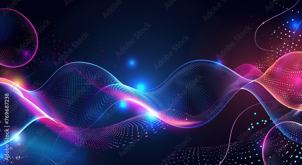 Poster a vibrant dance of light waves: a mesmerizing spectacle of luminous particles and dynamic light patt