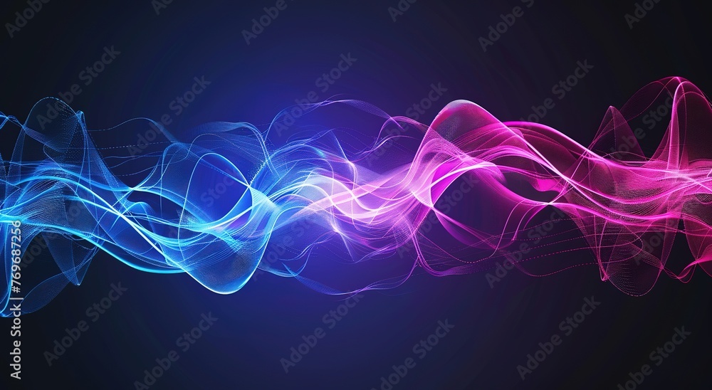 Poster a vibrant dance of light waves: a mesmerizing spectacle of luminous particles and dynamic light patt