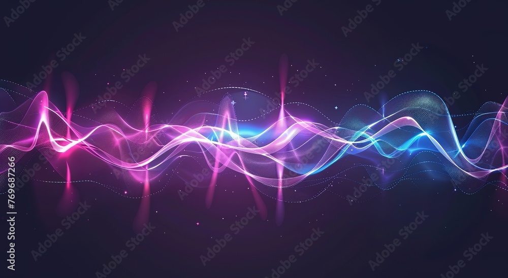 Poster a vibrant dance of light waves: a mesmerizing spectacle of luminous particles and dynamic light patt