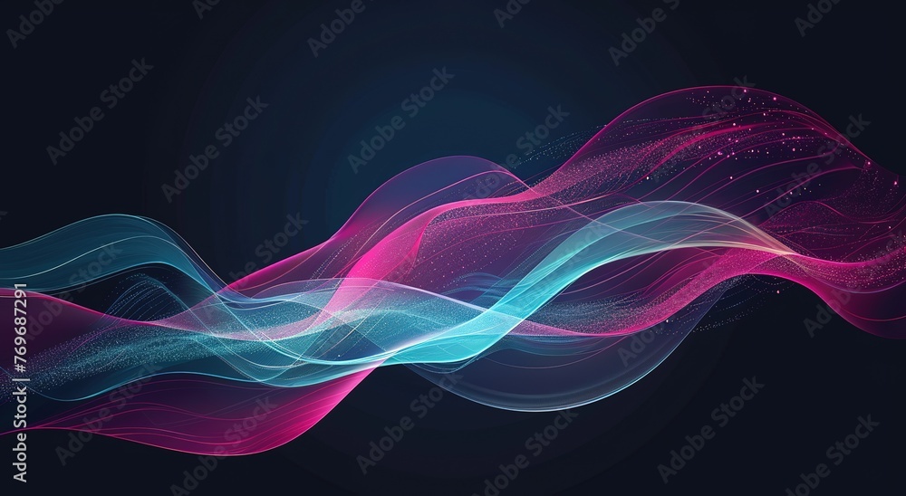 Poster a vibrant dance of light waves: a mesmerizing spectacle of luminous particles and dynamic light patt