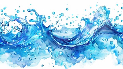 Beautiful transparent cosmetic blue gas bubbles water. AI generated image