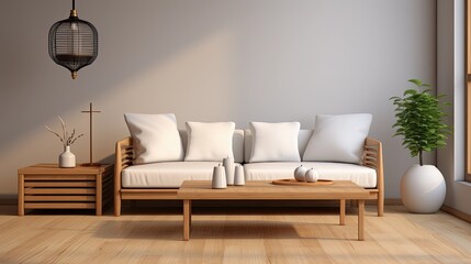 Scandinavian-Inspired Living Room with Sleek Lines,Crisp Whites,and Contrasting Wood Grains