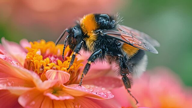 Bee in bloom: Animated bee rests on flower in vibrant spring.