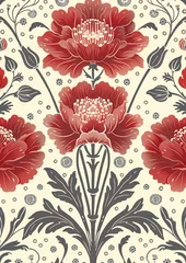 Fotobehang Classic red floral pattern with white dot, illustration for background, wallpaper, invitation and greeting card © Wipada