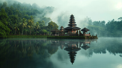 Balinese Temple on Lake - obrazy, fototapety, plakaty