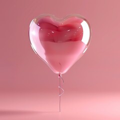 A minimalist depiction of a heart-shaped balloon, its delicate pink hue complemented by a slightly gradient pink background, creating a harmonious and soothing visual - obrazy, fototapety, plakaty